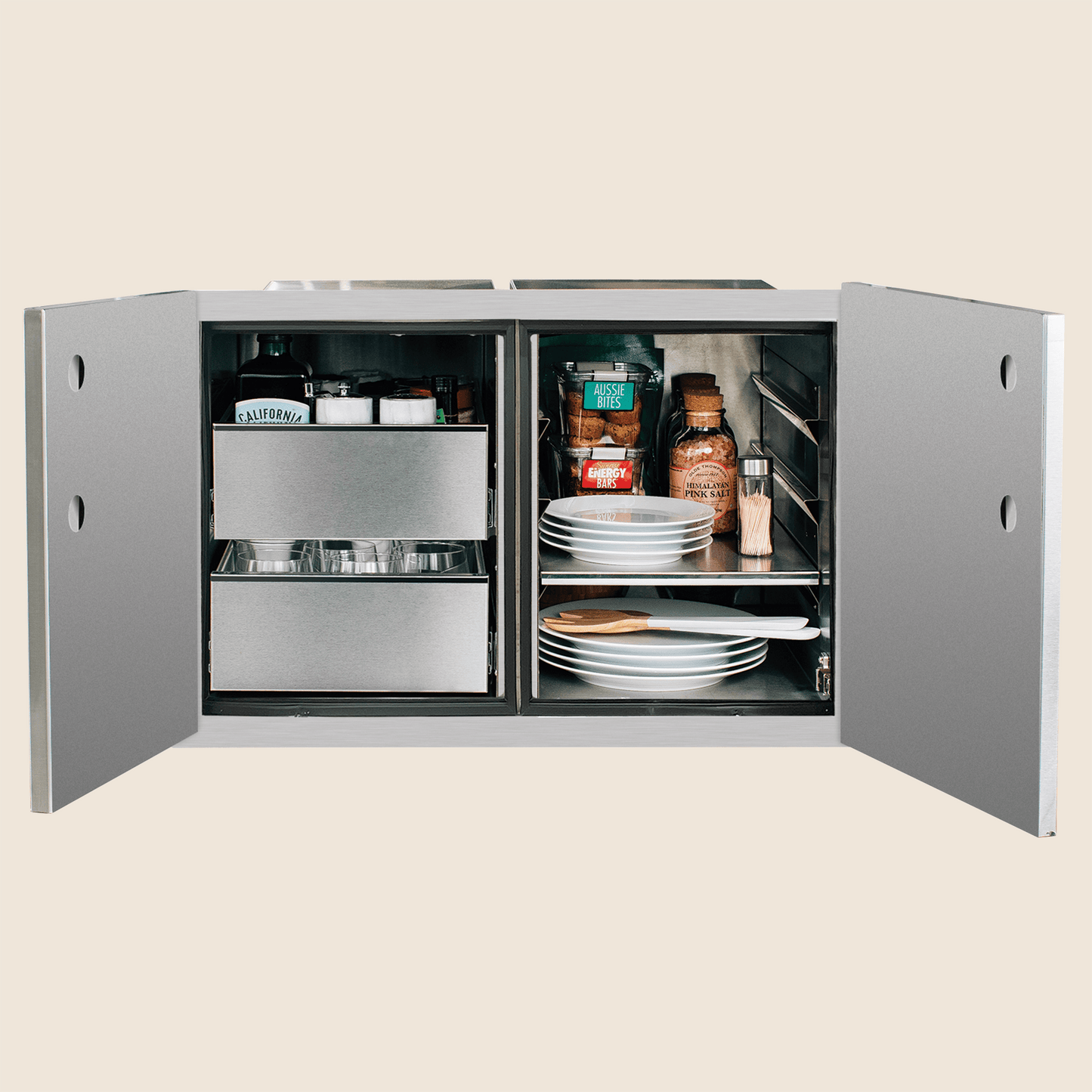 36" 2-Drawer Dry Storage Pantry & Enclosed Cabinet Combo