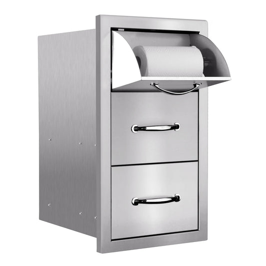 17" Vertical 2-Drawer & Paper Towel Holder Combo w/ Masonry Frame Return